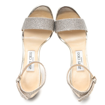 JIMMY CHOO Dusty Glitter Misty 120 Sandals 37.5 Platinum Ice