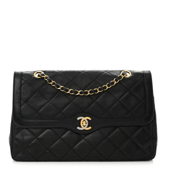 CHANEL Lambskin Quilted Small Double Flap Black