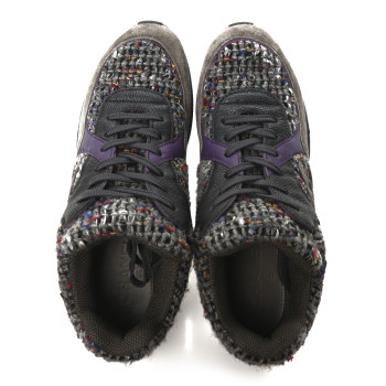 CHANEL Suede Tweed Goatskin CC Sneakers 40 Grey Purple