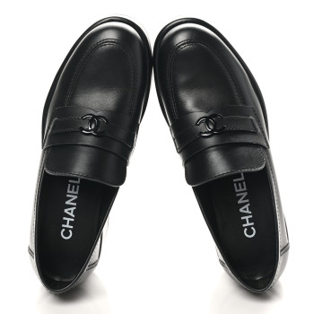 CHANEL Calfskin CC Platform Loafers 37 Black