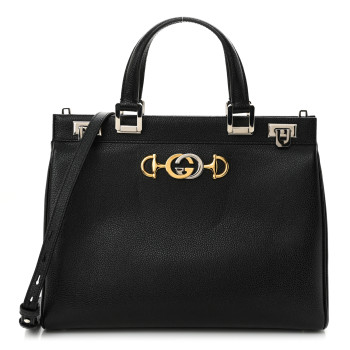 GUCCI Grainy Calfskin Medium Zumi Top Handle Bag Black