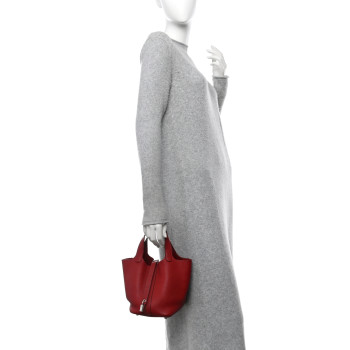 HERMES Taurillon Clemence Picotin Lock 18 PM Rouge Garance