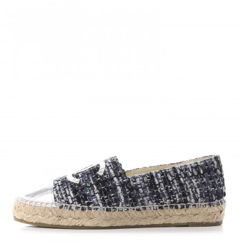 CHANEL Metallic Tweed Lambskin CC Espadrilles 38 Black Silver