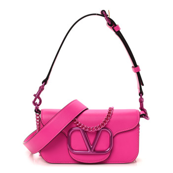 VALENTINO GARAVANI Calfskin Lacquer Monochrome Vlogo Mini Loco Crossbody Bag Pink PP