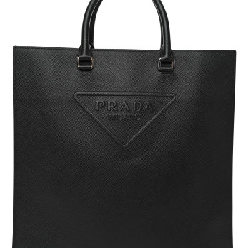 PRADA Saffiano Cuir Triangle Logo Embossed Vertical Tote
