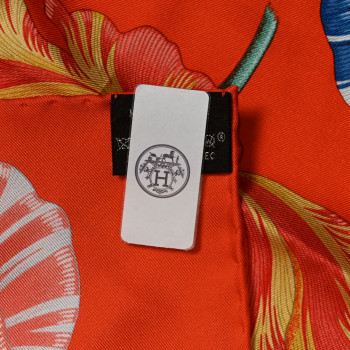 HERMES Silk Tulipomanie Scarf 90 Vermillon Rose Multicolor