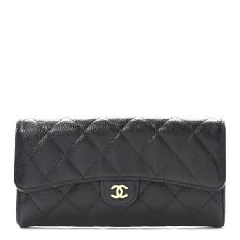 CHANEL Caviar Quilted Large Gusset Flap Wallet Black