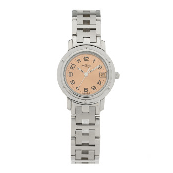 HERMES Stainless Steel 24mm Clipper Quartz Watch Pink