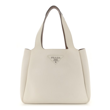 PRADA Vitello Daino Soft Large Dynamique Tote White Caramel