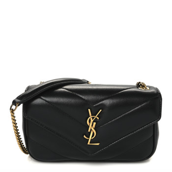 SAINT LAURENT Lambskin Chevron Quilted Mini Loulou Bag Black