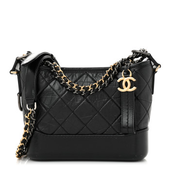 CHANEL Aged Calfskin Quilted Small Gabrielle Hobo Black