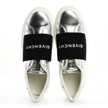 GIVENCHY Calfskin Band Logo Womens City Sneakers 41 Silvery