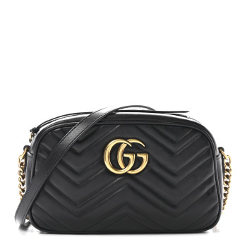 GUCCI Calfskin Matelasse Small GG Marmont Chain Shoulder Bag Black