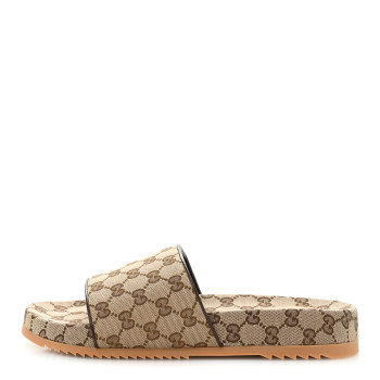 GUCCI Canvas GG Monogram Mens Slide Sandals 9 Beige