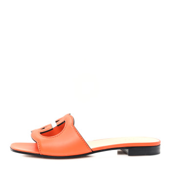 GUCCI Cosmos Softy Calfskin Interlocking G Cut Out Slide Sandals 37 Deep Orange