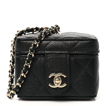 CHANEL Caviar Quilted Mini Vanity Wrist Case With Chain Black