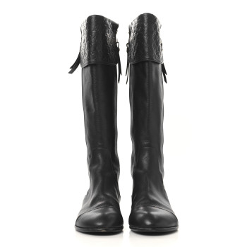 LOUIS VUITTON Calfskin Monogram High Boots 38 Black