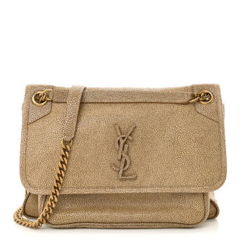 SAINT LAURENT Stingray Embossed Monogram Medium Niki Chain Satchel Beige