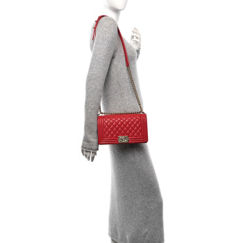 CHANEL Caviar Quilted Medium Boy Flap Red