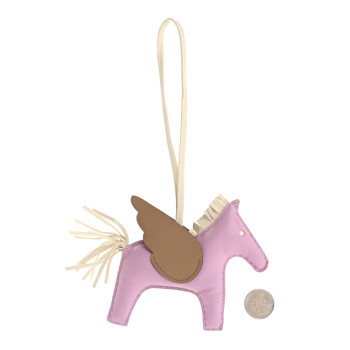 HERMES Milo Lambskin Grigri Rodeo Pegase Horse Bag Charm MM Mauve Sylvestre Craie Chai