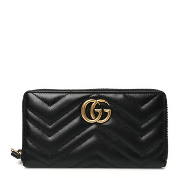 GUCCI Calfskin Matelasse GG Marmont Zip Around Wallet Black