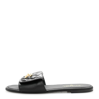 CHANEL Lambskin Quilted Turnlock Flat Mules 41 Black