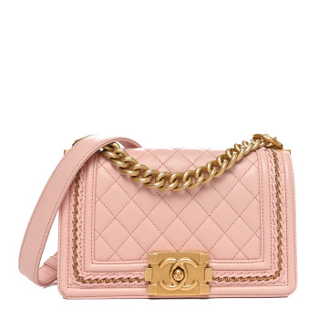 CHANEL Lambskin Quilted Small Chain Around Boy Flap Pink
