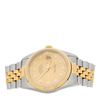 ROLEX Stainless Steel 18K Yellow Gold Diamond 36mm Oyster Perpetual Datejust Watch Champagne 16233