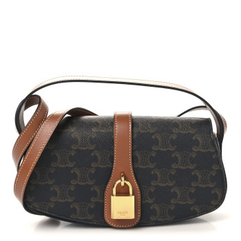 CELINE Triomphe Canvas Calfskin Tabou Clutch on Strap Tan