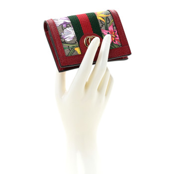 GUCCI GG Supreme Monogram Flora Web Ophidia Card Case Red