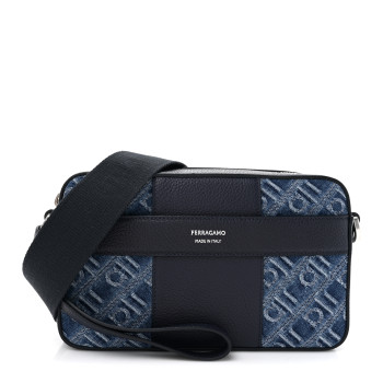 SALVATORE FERRAGAMO Monogram Denim Crossbody Bag Blue