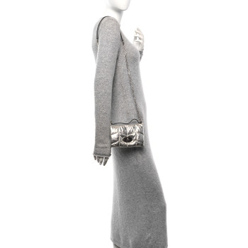 MULBERRY Metallic Crinkled Nappa Pillow Quilted Tiny Softie Bag Silver
