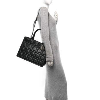 CHRISTIAN DIOR Calfskin Macro Cannage Medium Book Tote Black