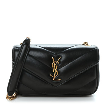 SAINT LAURENT Lambskin Chevron Quilted Mini Loulou Bag Black