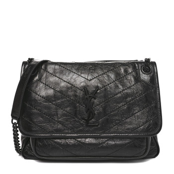 SAINT LAURENT Crinkled Calfskin Matelasse Monogram Medium Niki Chain Satchel Black