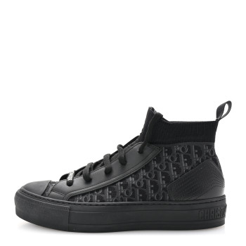 CHRISTIAN DIOR Technical Canvas Mesh Calfskin Womens Matte Oblique Walk'n Dior High Top Sneakers 36.5 Black