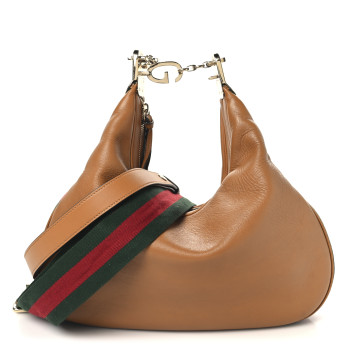 GUCCI Aria Calfskin Web Large Attache Shoulder Bag Dark Orange