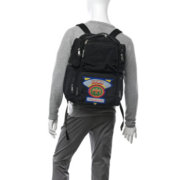 GUCCI Nylon Twill 80s Logo Patch Backpack Black