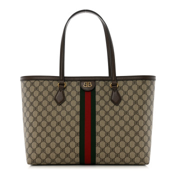 GUCCI X BALENCIAGA BB Supreme Monogram Web Medium Ophidia Shopping Tote Beige New Acero