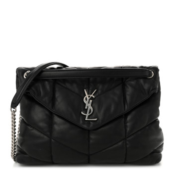SAINT LAURENT Lambskin Quilted Medium Loulou Puffer Monogram Chain Satchel Black