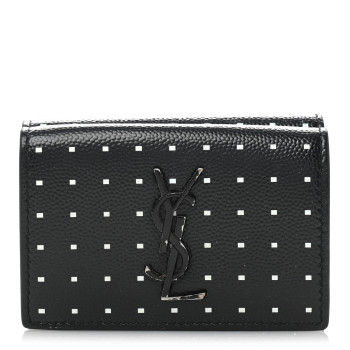 SAINT LAURENT Grain De Poudre Geo Print Monogram Tri Fold Wallet Black White