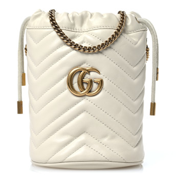 GUCCI Calfskin Matelasse Mini GG Marmont 2.0 Bucket Bag White