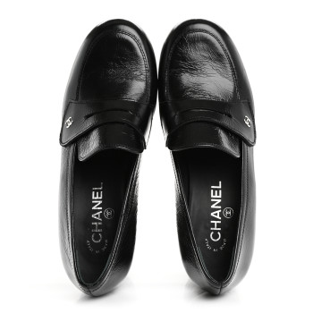 CHANEL Shiny Calfskin CC Platform Mocassin Loafers 39 Black