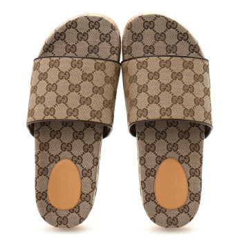 GUCCI Canvas GG Monogram Mens Slide Sandals 9 Beige
