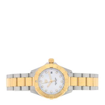 TAG HEUER Stainless Steel 18K Yellow Gold Diamond Mother of Pearl 27mm Aquaracer Lady Quartz Watch WBD1422