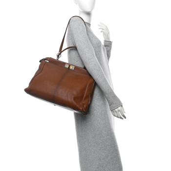 FENDI Goatskin Zucca Large Peekaboo Iconic Satchel Cuoio Tobacco Moro