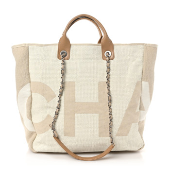CHANEL Canvas Large Shopping Tote White Beige