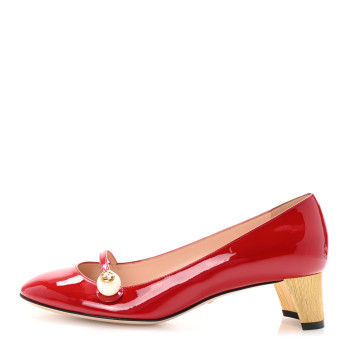 GUCCI Vernice Crystal Pearl Embellished Mary Jane Pumps 37.5 Hibiscus Red