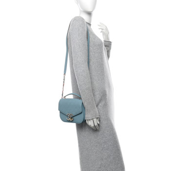 CHANEL Grained Calfskin Quilted Small Cuba Top Handle Flap Blue
