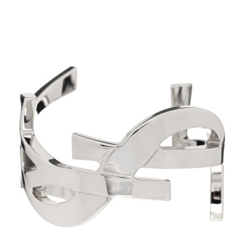 SAINT LAURENT Brass Monogram Cuff Bracelet Palladium